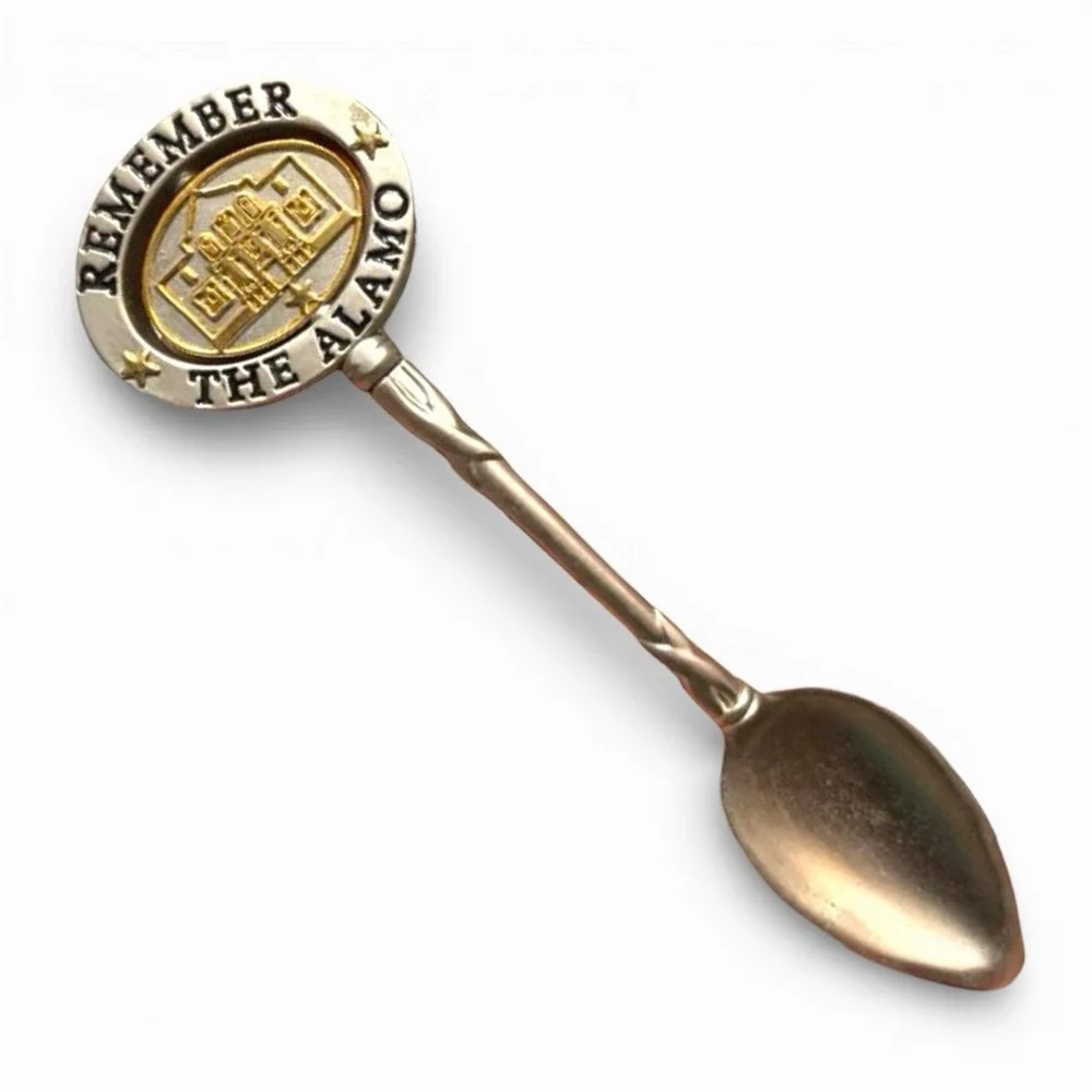 Remembering The Alamo SPINNING Pewter and Goldtone Souvenir Spoon
